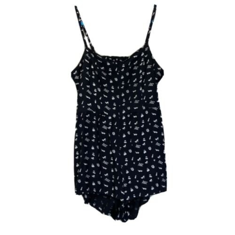Metal Mulisha Women’s Sz Large Romper Shorts Sleeveless Black Black White Print